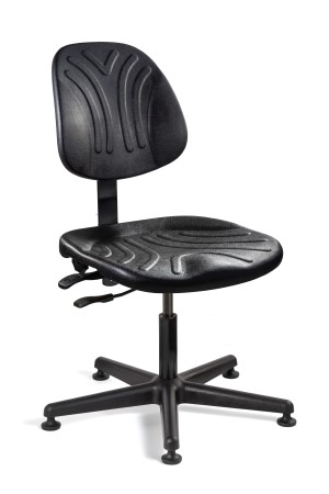 Dura Desk Height Heavy-Duty Black Polyurethane Chair; Articulating Seat & Back Tilt; Black Nylon Base