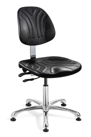 Dura Heavy-Duty Desk Height Black Polyurethane Chair; Articulating Seat & Back Tilt; Polished Aluminum Base