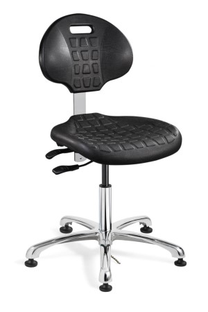 Everlast Desk Height ESD Black Polyurethane Chair; Articulating Seat & Back Tilt; Polished Aluminum Base