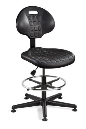 Everlast Tall Height Black Polyurethane Chair; Non-Tilt; Black Nylon Base w/Adjustable Footring