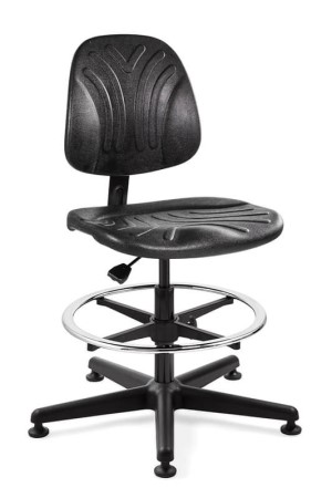 Dura Tall Height Heavy-Duty Black Polyurethane Chair; Non-Tilt; Black Nylon Base w/Adjustable Footring