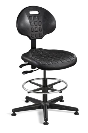 Everlast Tall Height Black Polyurethane Chair; Articulating Seat & Back Tilt; Black Nylon Base w/Adjustable Footring