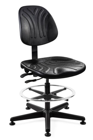 Dura Tall Height Heavy-Duty Black Polyurethane Chair; Articulating Seat & Back Tilt; Black Nylon Base w/Adjustable Footring