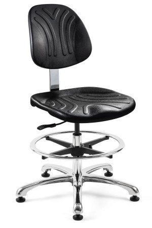Dura Tall Height Heavy-Duty Black Polyurethane Chair; Non-Tilt; Polished Aluminum Base w/Adjustable Footring
