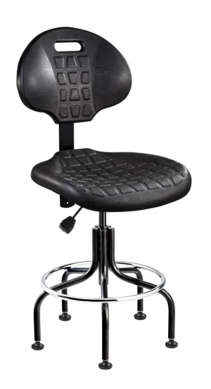 Everlast Tall Height Black Polyurethane Chair; Non-Tilt; Black Tubular Steel Base w/Welded Footring
