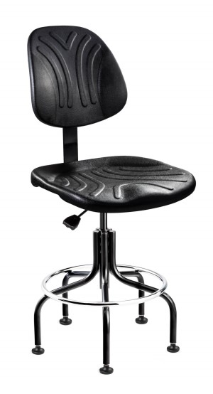 Dura Tall Height Heavy-Duty Black Polyurethane Chair; Non-Tilt; Black Tubular Steel Base w/Welded Footring