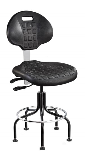 Everlast Tall Height Black Polyurethane Chair, Articulating Seat & Back Tilt; Adjustable Footring; Black Tubular Steel Base w/Welded Footring