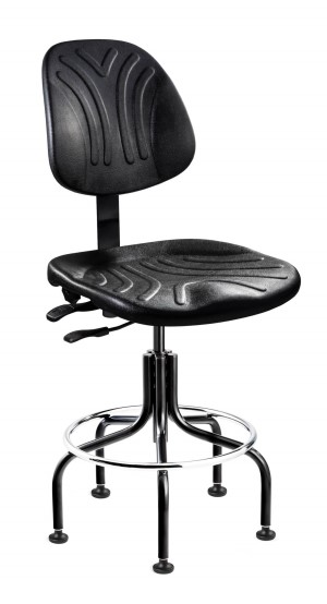 Dura Tall Height Heavy-Duty Black Polyurethane Chair; Articulating Seat & Back Tilt; Black Tubular Steel Base w/Welded Footring