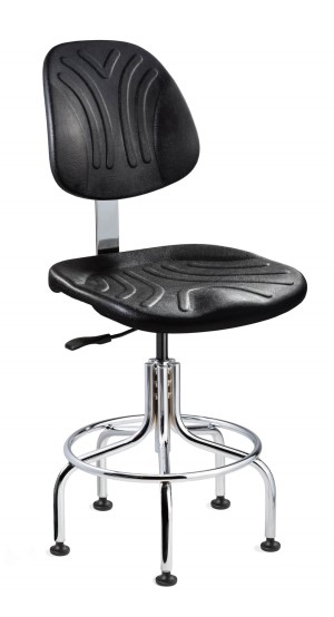 Dura Heavy-Duty Desk Height Black Polyurethane Chair; Non-Tilt; Chrome Tubular Steel Base w/Welded Footring