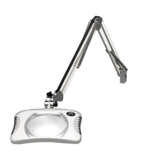 O.C. White 7 x 5.25 " Green-Lite  Rectangle LED Magnifier; 4 Diopter (2X); ESD Safe; Intuitive Lighting Controls with 3 Bank LED Adjustability; Die-Cast Aluminum Construction\\\, Crown White Optical Glass; Table Edge Clamp; 43 " Reach; 100-240v (50/60hz); 12 LED Array only consumes 8W on high.   Medical White