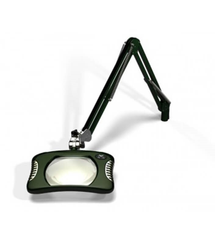 O.C. White 7 x 5.25 " Green-Lite  Rectangle LED Magnifier; 4 Diopter (2X); ESD Safe; Intuitive Lighting Controls with 3 Bank LED Adjustability; Die-Cast Aluminum Construction\\\, Crown White Optical Glass; Table Edge Clamp; 43 " Reach; 100-240v (50/60hz); 12 LED Array only consumes 8W on high.   Racing Green