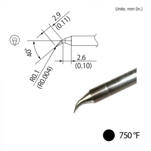 HAKKO TIP,BENT,R0.1mm/40' x2.9x 2.6mm,IH,MICRO,400'C/750'F,FX-1002