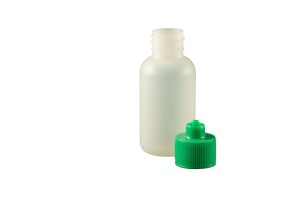 1 oz. Bottle LDPE Boston Round w/ Green Luer Lock Cap Bag/10