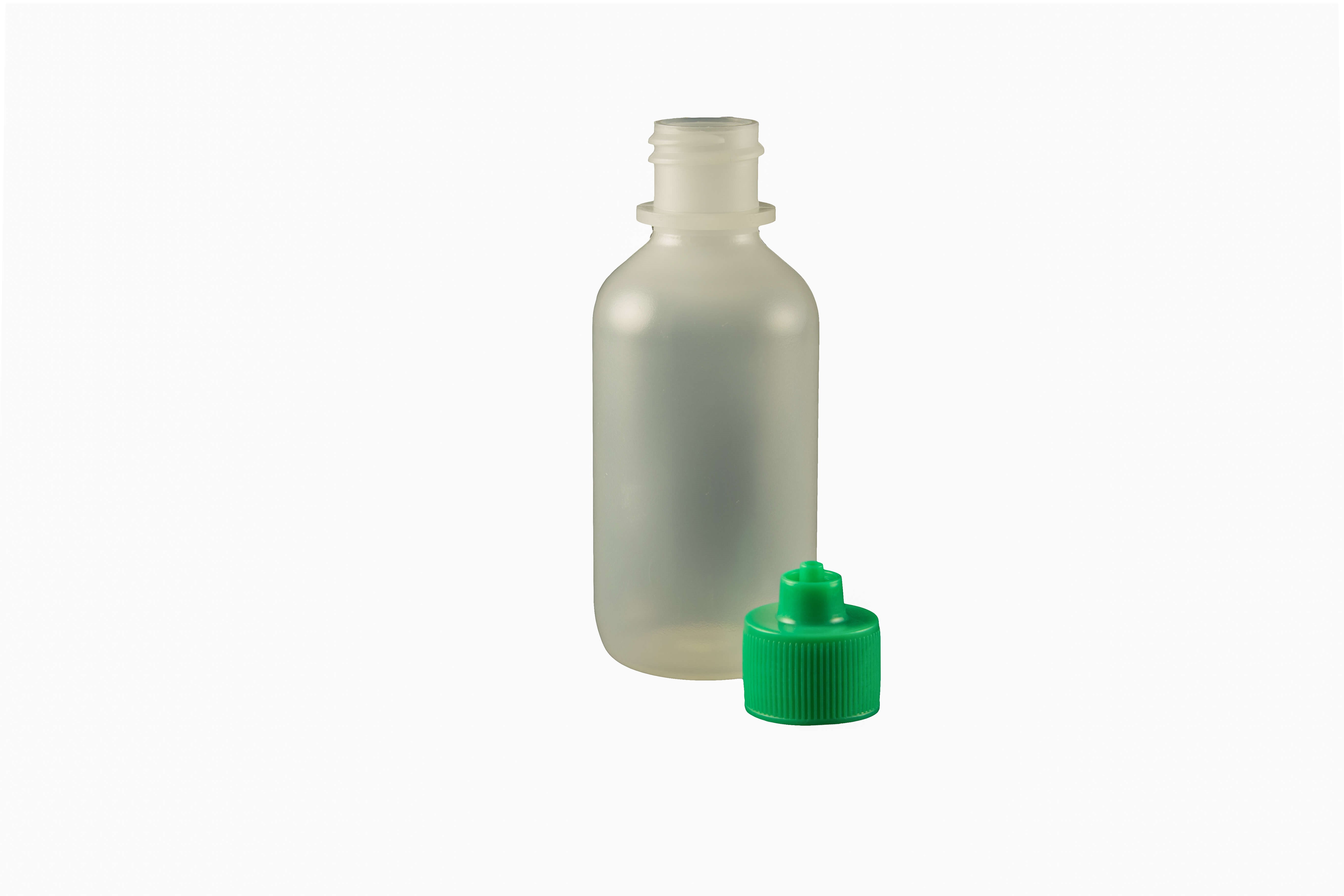 2 oz. Bottle LDPE Boston Round w/ Green Luer Lock Cap Bag/10