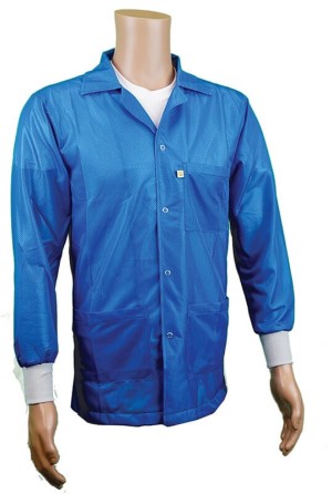 ESD Jacket, 3/4ths Length, Lapel Collar, Knit Cuff, Small, Light Blue