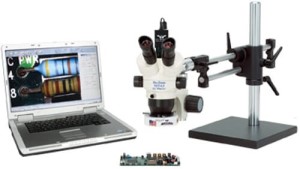 ProZoom  6.5 Trinocular Microscope; Super-Wide (28mm) 10X Eyepieces; ESD Safe Standard; Standard Range 5-65x (up to 390X with optional parts); .3x CCD Adapter; 5MP Ultra-Cam  II Hybrid HDMI/USB Camera with Advanced Imaging & Measurement Software Suite; AIMS includes on-screen controls via wireless mouse for Image/Video Capture\\\, Live vs. Frozen Image comparison\\\, Calibrated Measurement\\\, Labeling\\\, Digital Noise Reduction\\\, Export to Excel\\\, and more; Now included FREE ($595 Value) Exclusive PC suite software extension combines all features listed above\\\, along with Extended Depth of Field Stacking\\\, Image Stiching\\\, and more (PC needed);  6 Diopter Adjustable eyepieces to correct individual eyesight variations; Greater working distance\\\, Magnification range\\\, and Field of View than a traditional microscope; 45  Eyetube inclination; 16" Tall Ball Bearing Base\\\, No monitor included; Micro-Lite  LV2000-B LED Ring Light