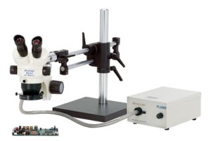 ProZoom  6.5 Stereo-Zoom Microscope; Super-Wide (28mm) 10X Eyepieces; Standard Range 5-65x (up to 390X with optional parts); 16" Tall Ball Bearing Base\\\, Easy 360  main body rotation; 190mm working distance; 0.5X Auxiliary Objective Lens at no charge ($125 value);  6 Diopter Adjustable eyepieces to correct individual eyesight variations; 45  Eyetube inclination; ESD Safe Standard; 150w Fiberoptic Annular Light (Micro-Lite  FL3000-A)