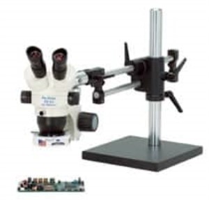ProZoom  6.5 Stereo-Zoom Microscope; Super-Wide (28mm) 10X Eyepieces; Standard Range 5-65x (up to 390X with optional parts); 16" Tall Ball Bearing Base\\\, Easy 360  main body rotation; 190mm working distance; 0.5X Auxiliary Objective Lens at no charge ($125 value);  6 Diopter Adjustable eyepieces to correct individual eyesight variations; 45  Eyetube inclination; ESD Safe Standard; Micro-Lite  LV2000-B LED Ring Light