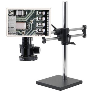 Super-Scope  HD Integrated Inspection; Standard magnification range of 1-40X (up to 80X w/ options); Variable Focal Design Allows Unlimited Working Distance. 5MP Hybrid HDMI/USB Camera w/ 12" integrated LCD Monitor; Includes Advanced Imaging & Measurement Software Suite. AIMS includes on-screen controls via wireless mouse for Image/Video Capture\\\, Live vs. Frozen Image comparison\\\, Calibrated Measurement\\\, Labeling\\\, Digital Noise Reduction\\\, Export to Excel\\\, and more; Now included FREE ($595 Value) Exclusive PC suite software extension combines all features listed above\\\, along with Extended Depth of Field Stacking\\\, Image Stiching\\\, and more (PC needed); 24'' Double Ball Bearing Base; No light