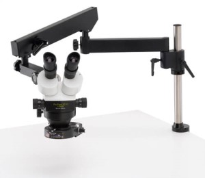 ProZoom  4.5 Stereo-Zoom Microscope; Extra-Large (22mm) 10X Eyepieces; Standard Range 7-45X (3.5   225X with optional parts); Articulating Arm Assembly\\\, Easy 360  main body rotation; 90-250mm working distance;  0.5 Auxiliary Objective Lens at no charge ($125 value);  5 Diopter Adjustable eyepieces to correct individual eyesight variations; 45  Eyetube inclination; ESD Safe Standard; Micro-Lite  LV2000-B LED Ring Light