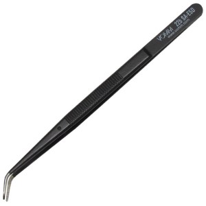 PRECISION SS ESD TWEEZERS, LONG STURDY BENT WITH GUIDE PIN BLUNT SERRATED 22B SA