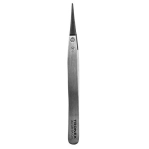 PRECISION SS TWEEZER, W/ REPLACEABLE CARBON  FIBER TIPS, SHORT STRAIGHT TIP, VERY FINE, STYLE 3C