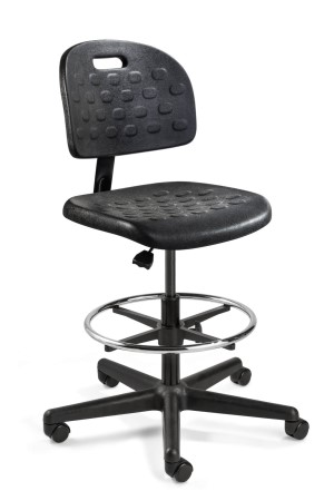 Breva Tall Height Black Polyurethane Chair; Black Nylon Base w/Adjustable Footring; Hard Floor Casters
