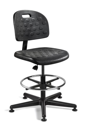 Breva Tall Height Black Polyurethane Chair; Black Nylon Base w/Adjustable Footring