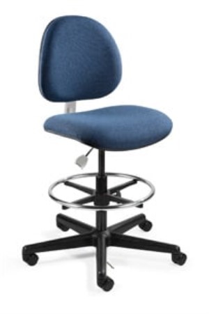Lexington Tall Height ESD Navy Fabric Chair; Black Nylon Base w/Adjustable Footring; Hard Floor Casters