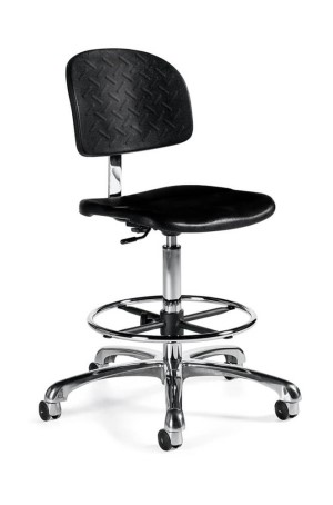 BLACK MOLDED PU CHAIR TALL  with Foot Rest and 1 Adj Lever Seat height 18.5" -24.5" (seat 15.7" -16.3" ) (seat back 9.8" -14.6" )